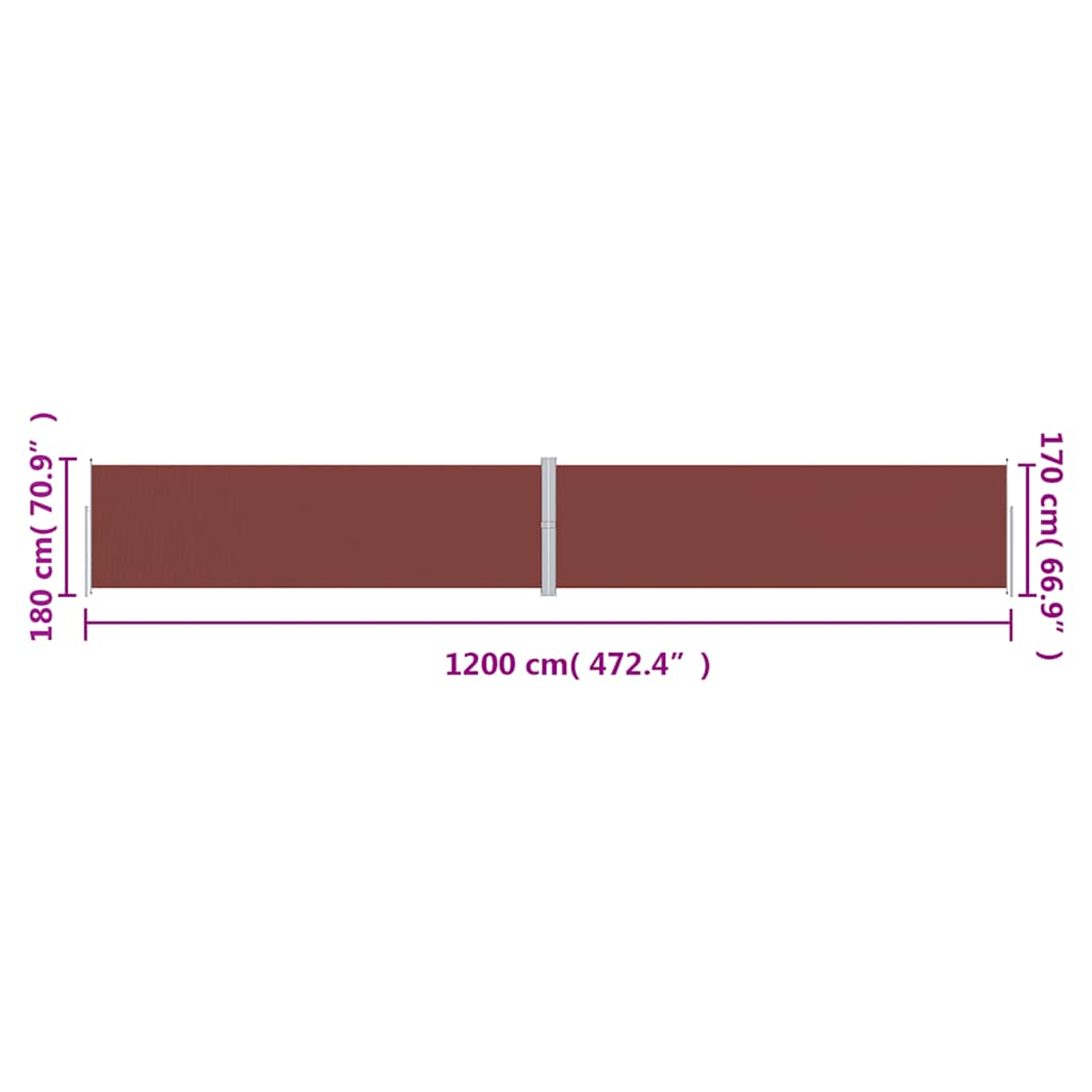 Braune Sichtschutzmatte 1200 cm lang, 180 cm hoch, mit Maßen.