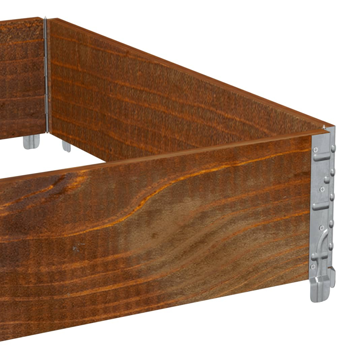 Fioriera rialzata in legno con connettori metallici, marrone.