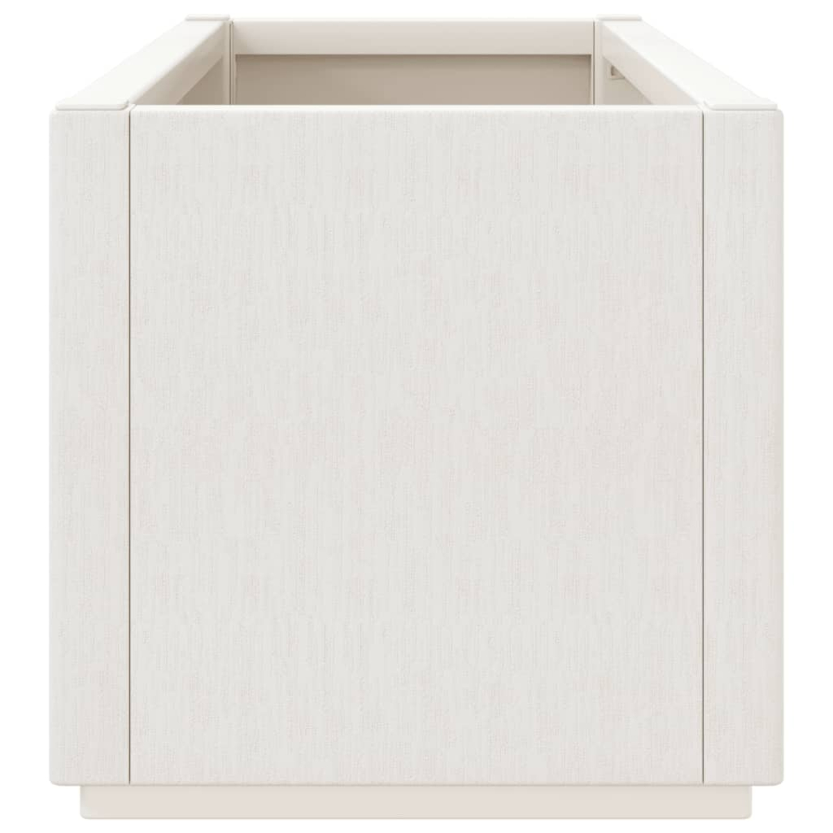 Ein weißer Schrank mit Maserung, von vorne gezeigt.