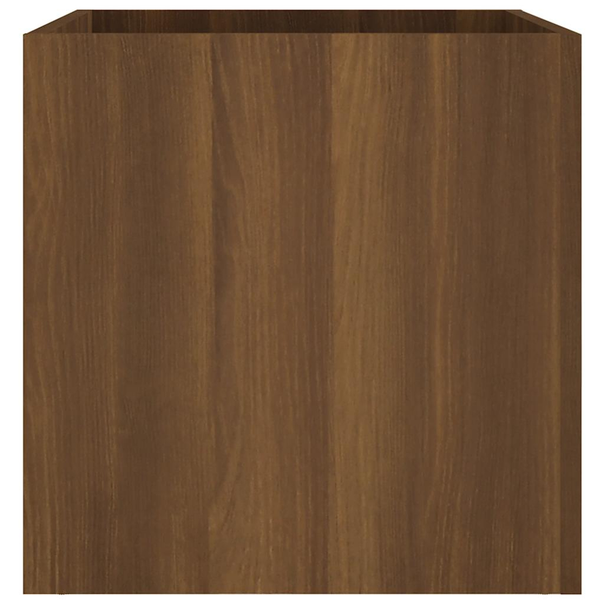 Brauner Holzschrank aus Holzwerkstoff mit vertikalen Maserungsmustern.