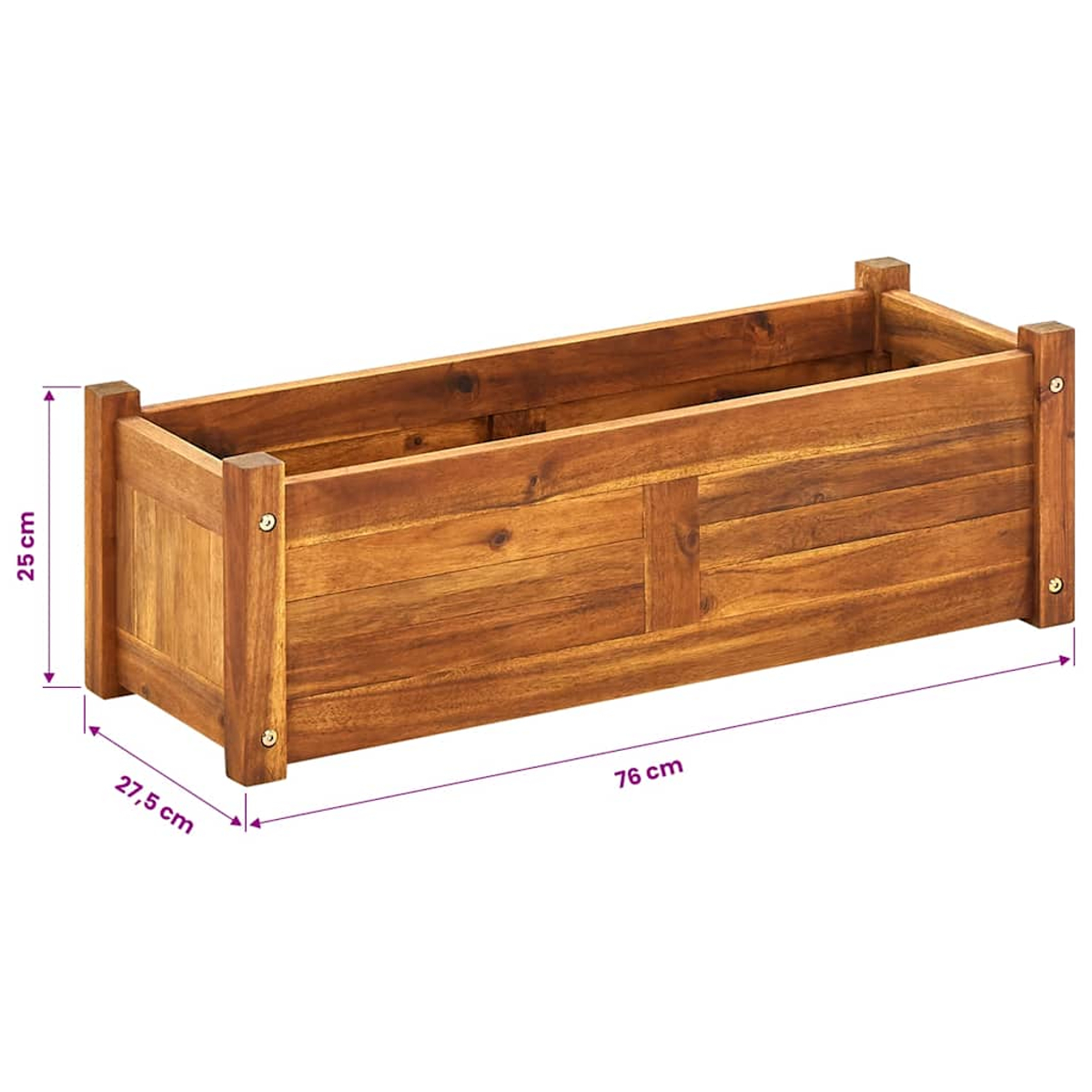 Hölzerner Pflanzkasten, 76cm lang, 27.5cm breit, 25cm hoch. Natürliche Holzoptik.
