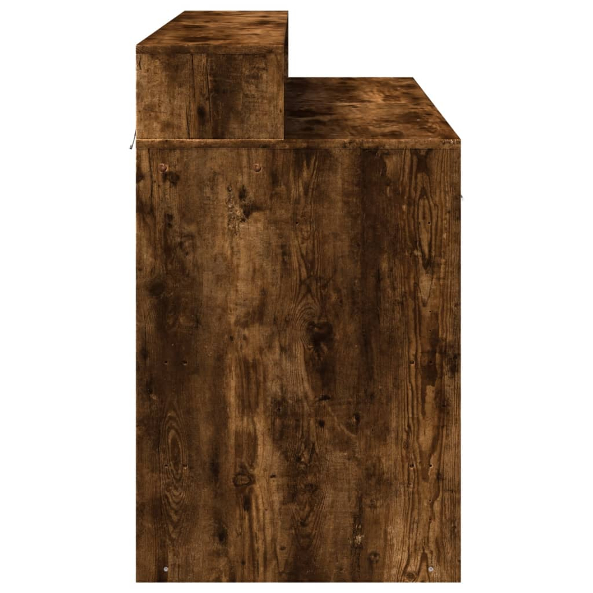 Ein braunes Holzmöbelstück mit einer dunklen Holzmaserung.