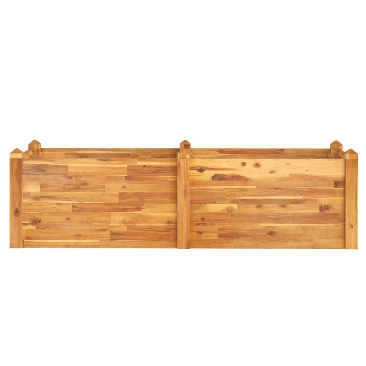 Zwei nebeneinander montierte Holz-Hochbeete aus Holzlamellen mit Pfosten.