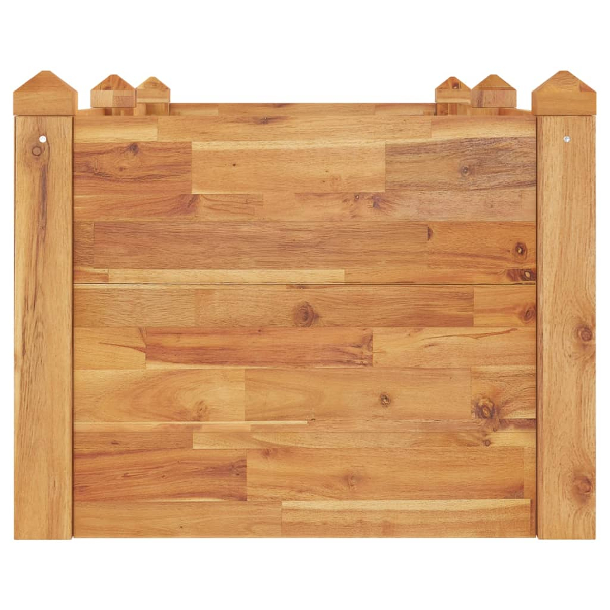 Holzzaun mit spitzen Pfosten oben und vertikalen Holzbrettern.