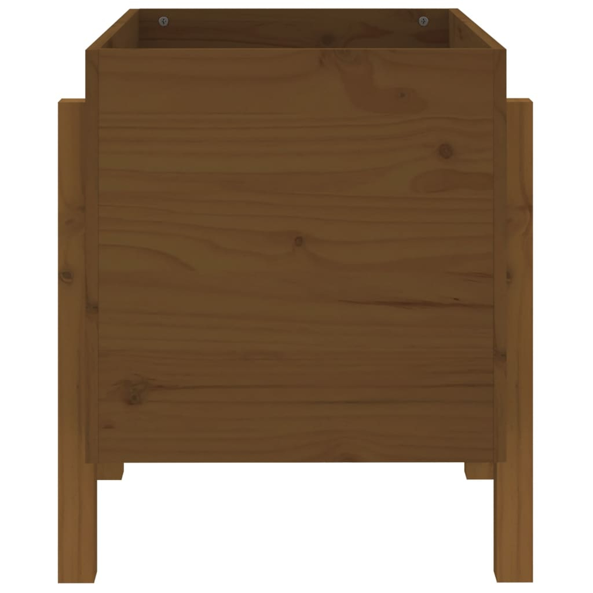 Ein hölzerner Hochbeet-Kasten mit vier Beinen, auf weißem Hintergrund.