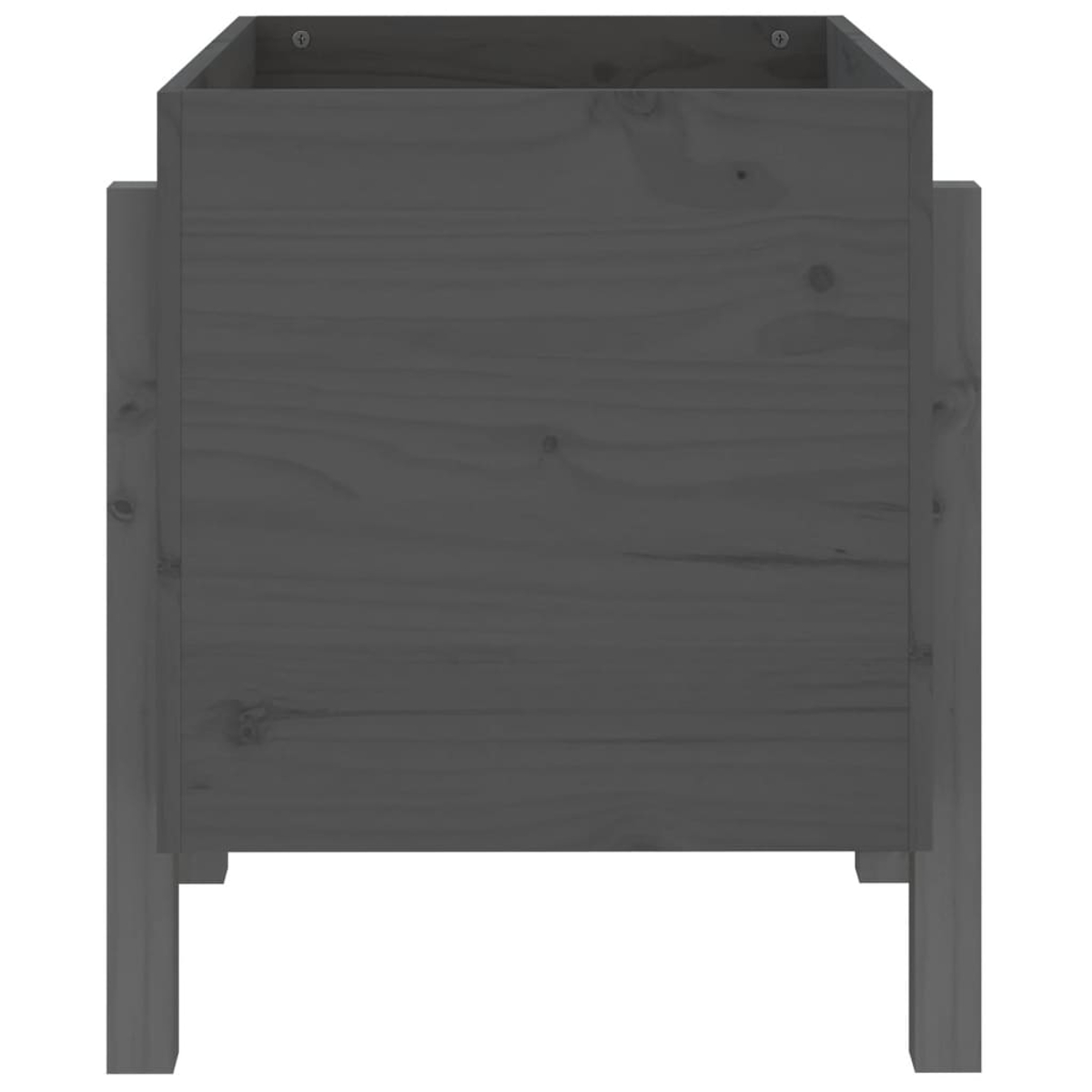 Ein dunkelgrauer Holzkasten mit schlichtem Design auf weißem Hintergrund.