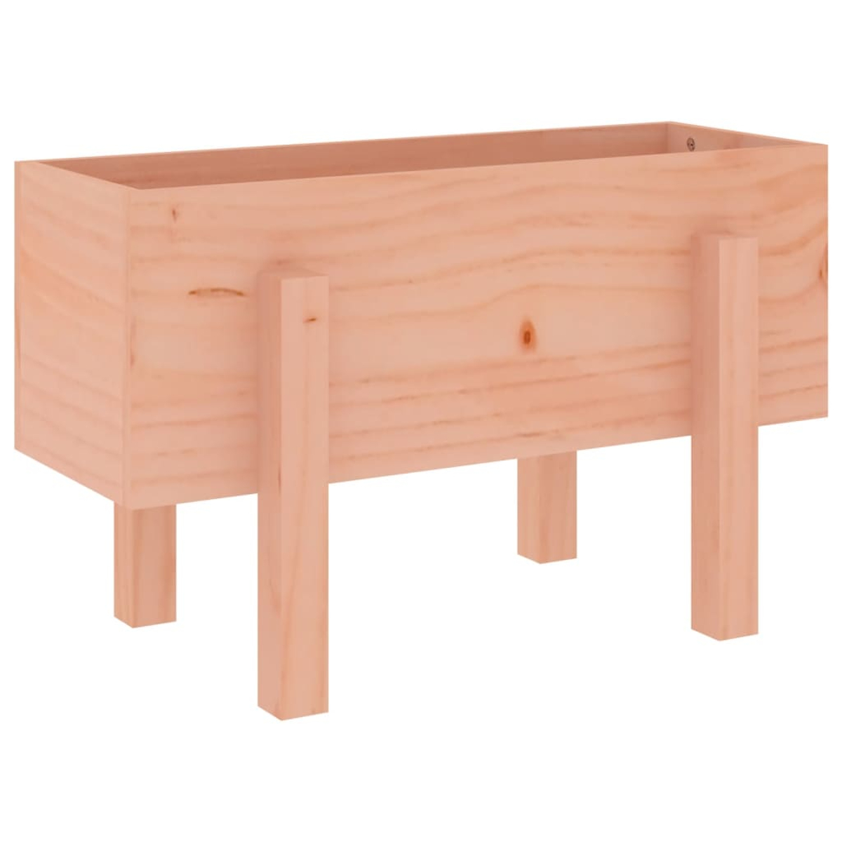 Ein hölzerner Pflanzkasten auf vier Beinen, aus hellem Holz gefertigt.