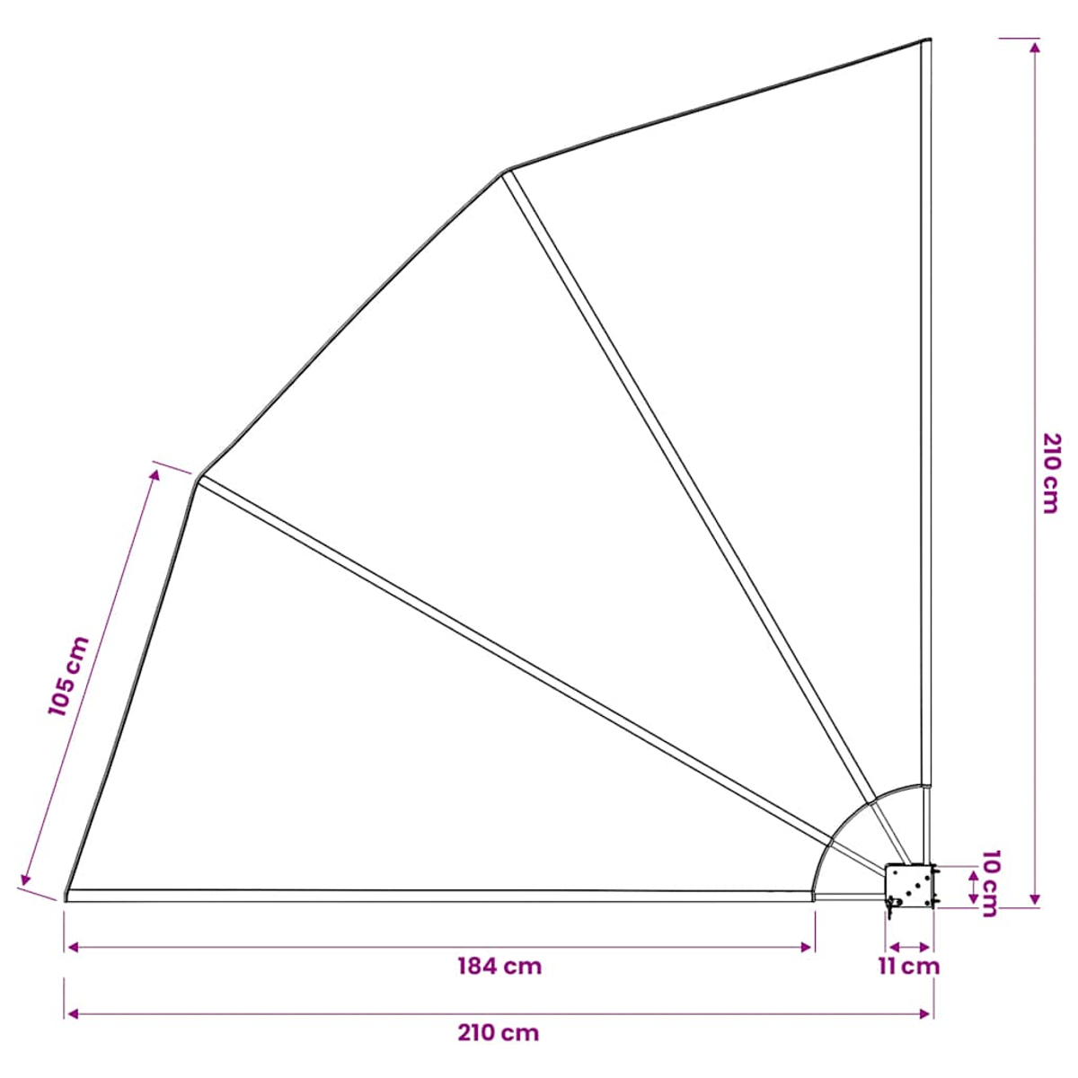 Schematische Darstellung eines Duschkabinen-Grundrisses mit Maßen.