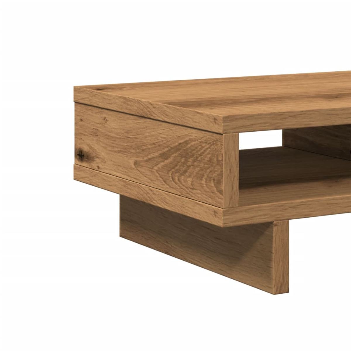 Ein Holztisch mit einer Schublade und einem offenen Fach, isoliert auf weißem Hintergrund.