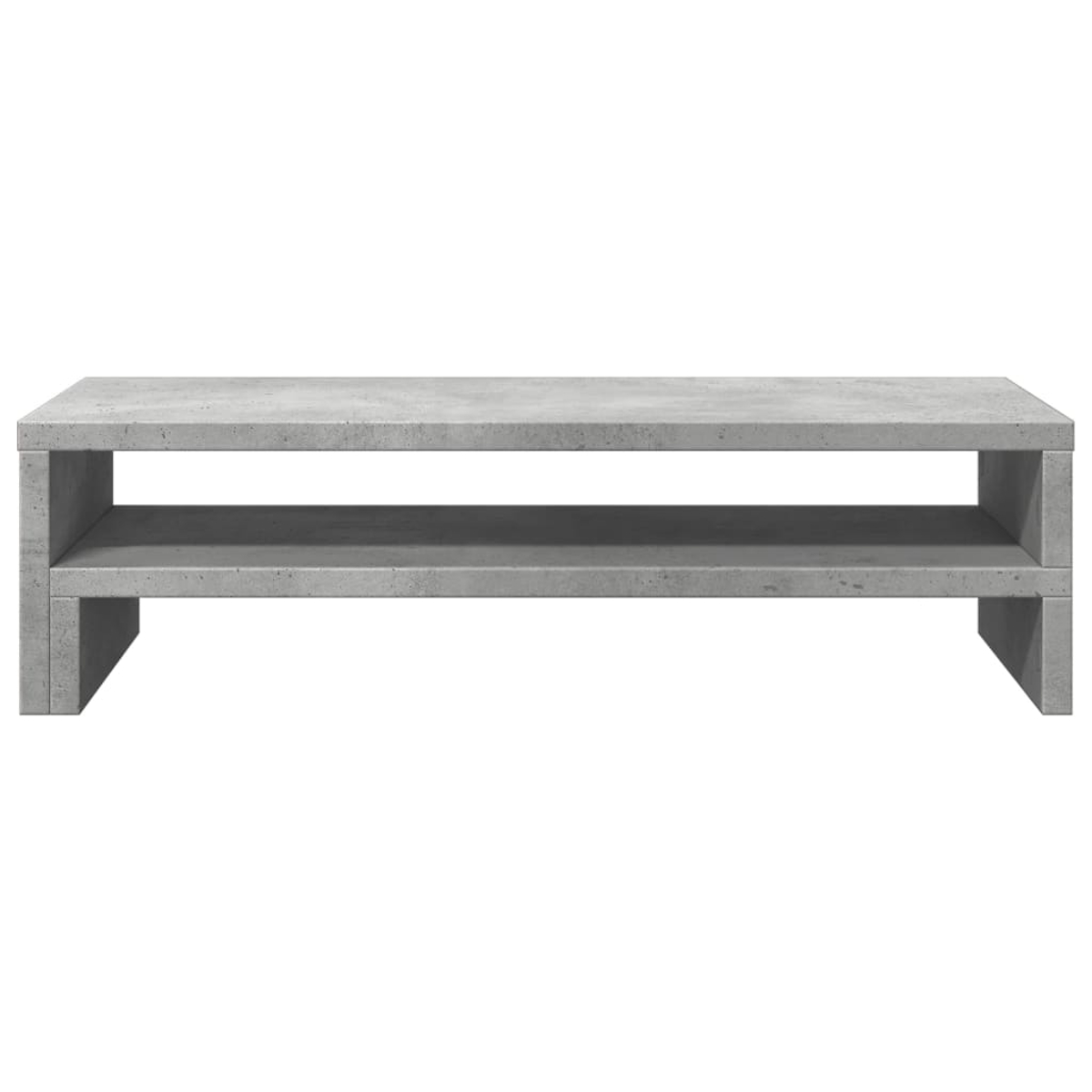 Ein graues Beton-Lowboard mit zwei offenen Fächern.