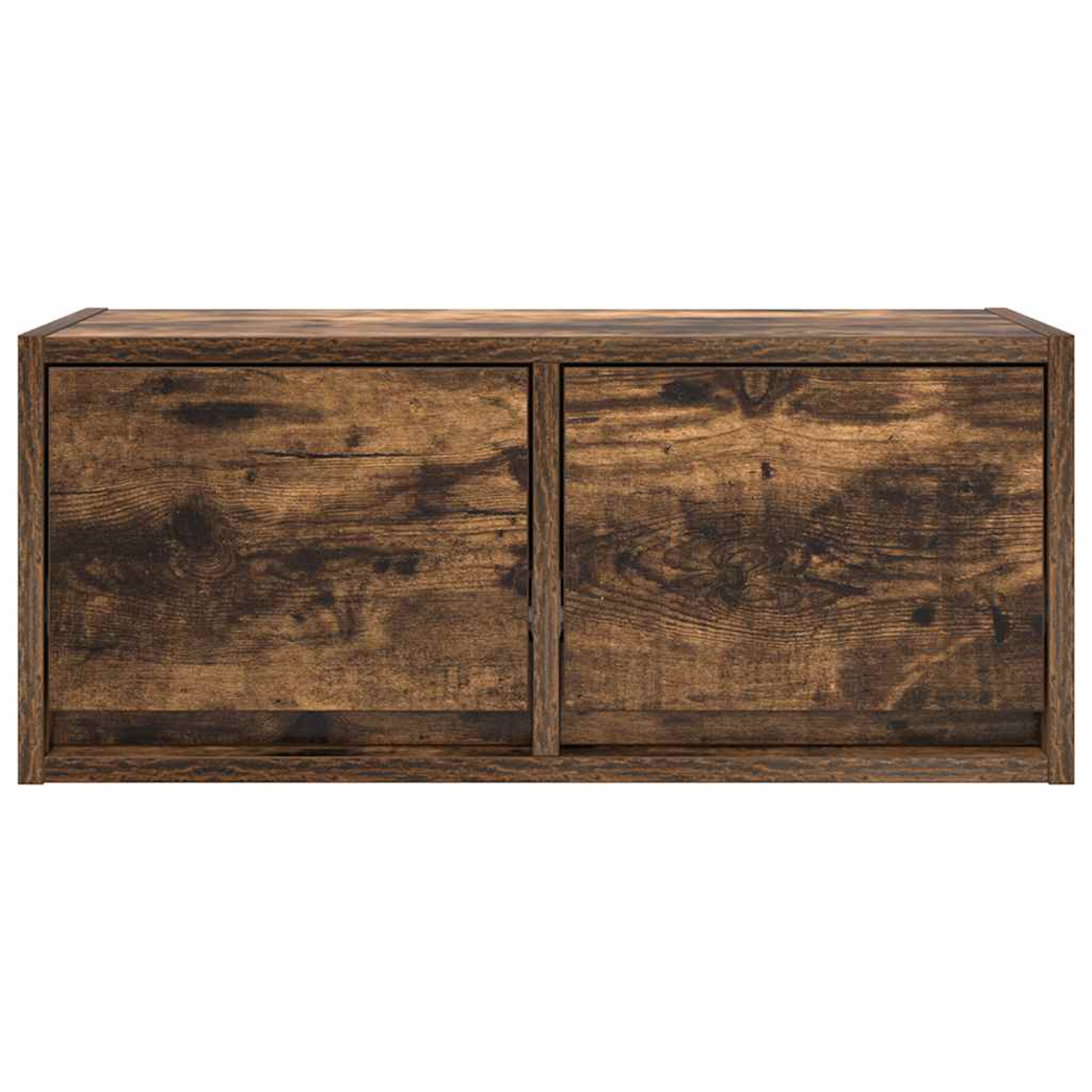 Holzschrank mit zwei Türen und rustikaler Holzmaserung.
