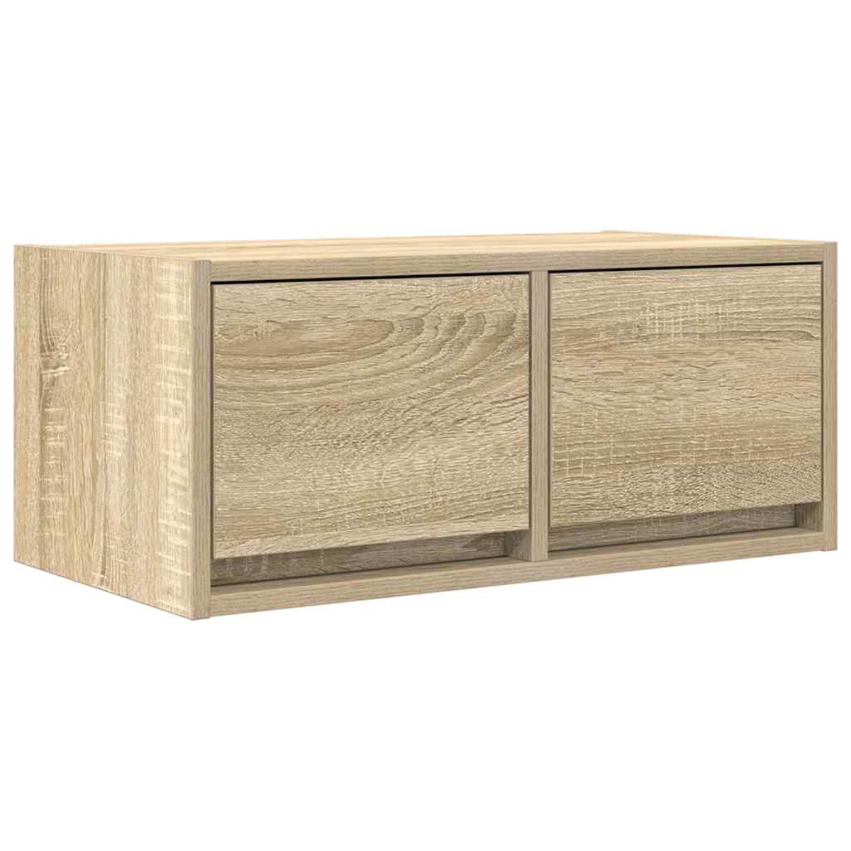 Ein hellbraunes Möbelstück mit zwei Türen und Holzmaserung.