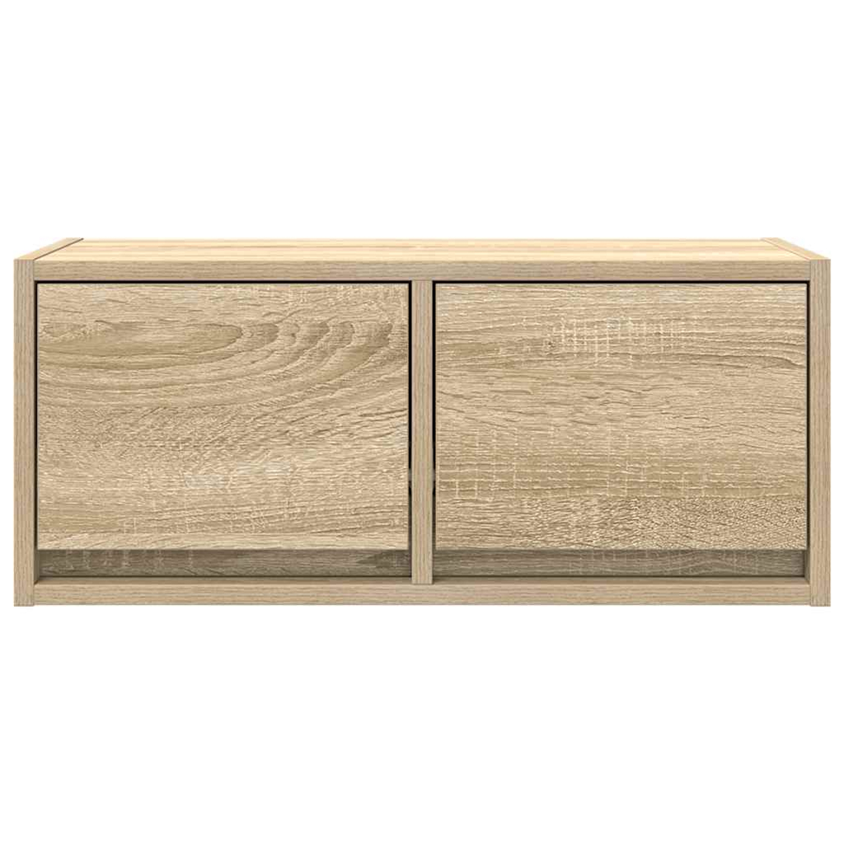 Ein hellbraunes Holzmöbel mit zwei Türen, das auf einem weißen Hintergrund steht.