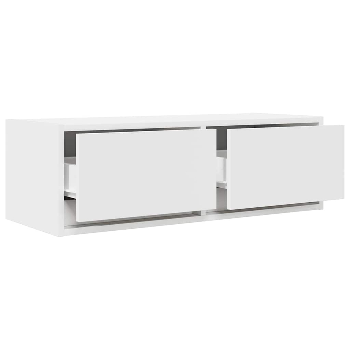 Ein weißer Schrank mit zwei offenen Schubladen.