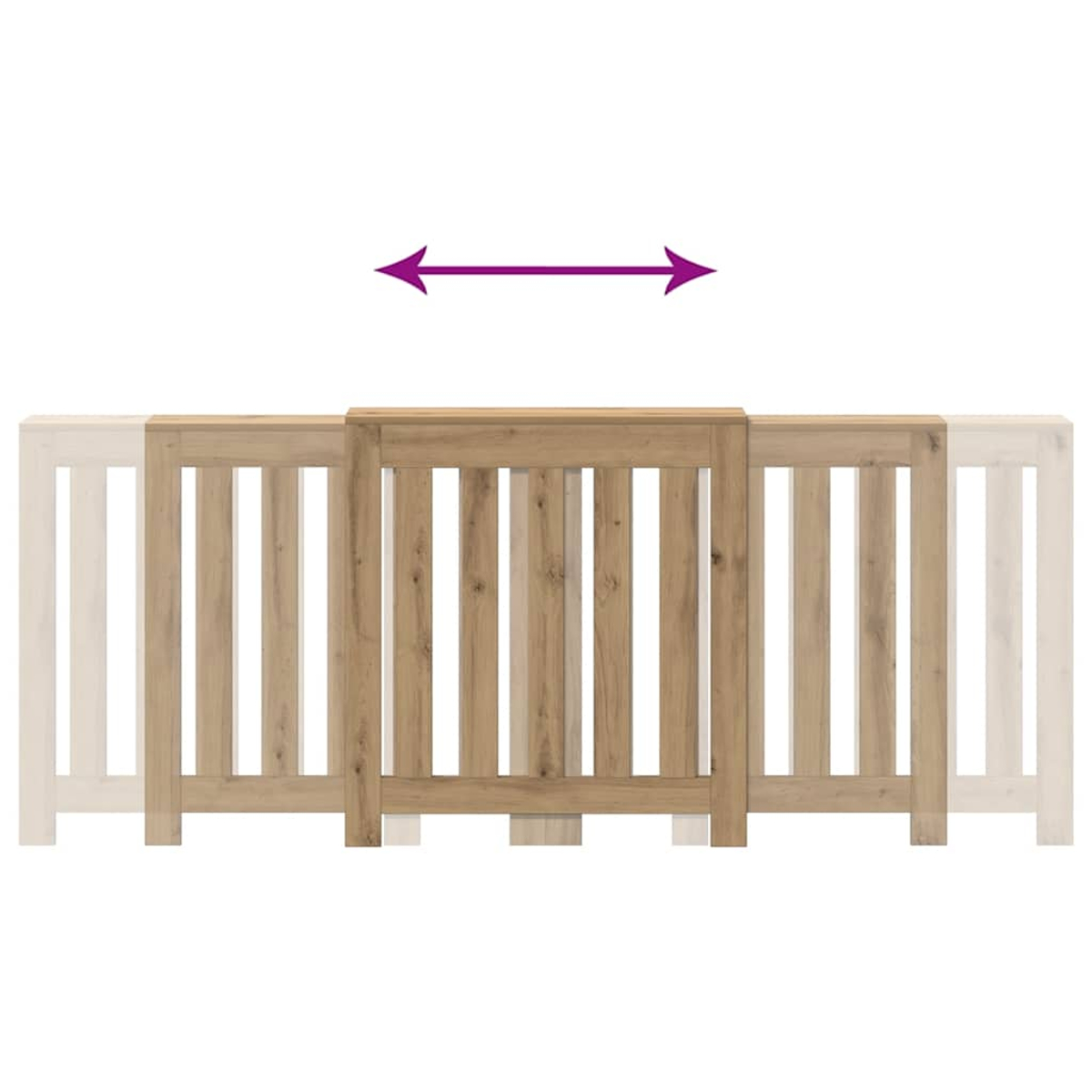 Ein verstellbares Holzgitter mit Pfeilen, die die Bewegung anzeigen.