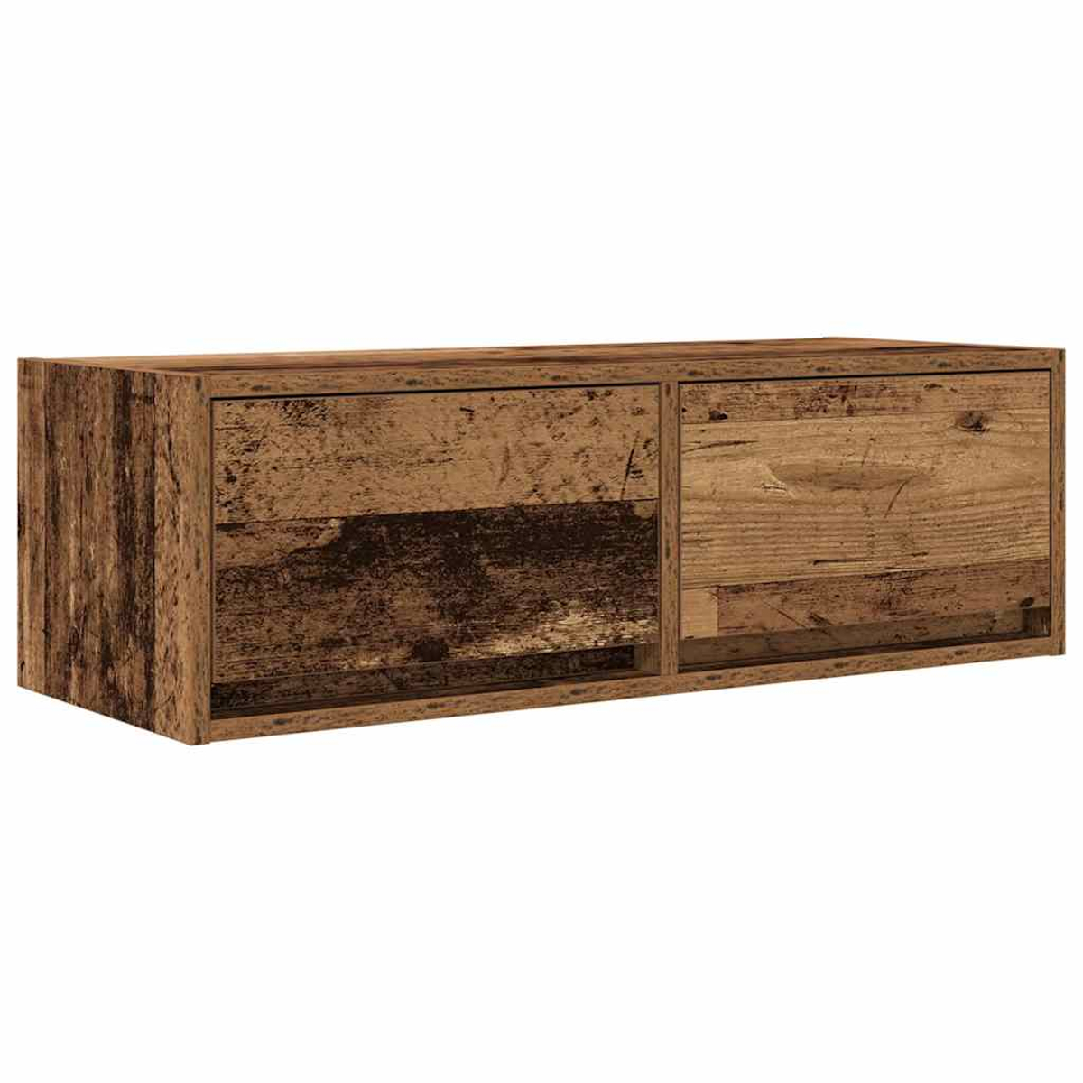 Ein hölzerner Schrank mit zwei Türen und rustikaler Holzmaserung.