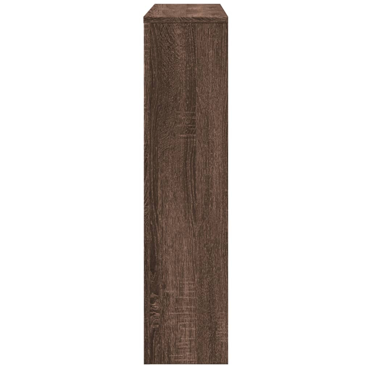 Ein hochformatiges Bild eines braunen Holzmöbels, isoliert auf weißem Hintergrund.