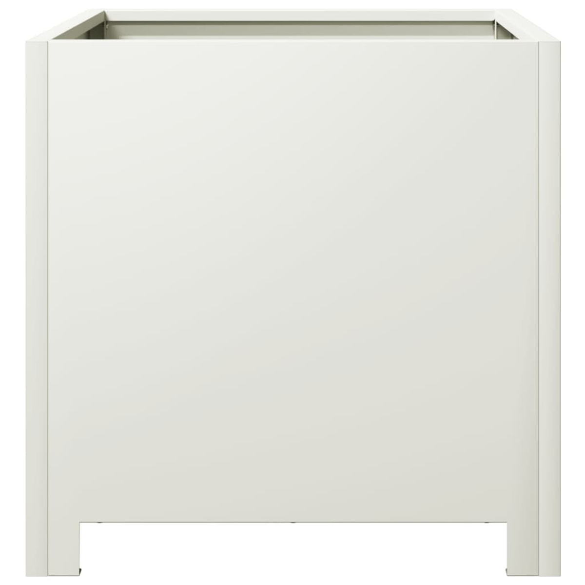 Un fioriera rettangolare color crema con cornice bianca.