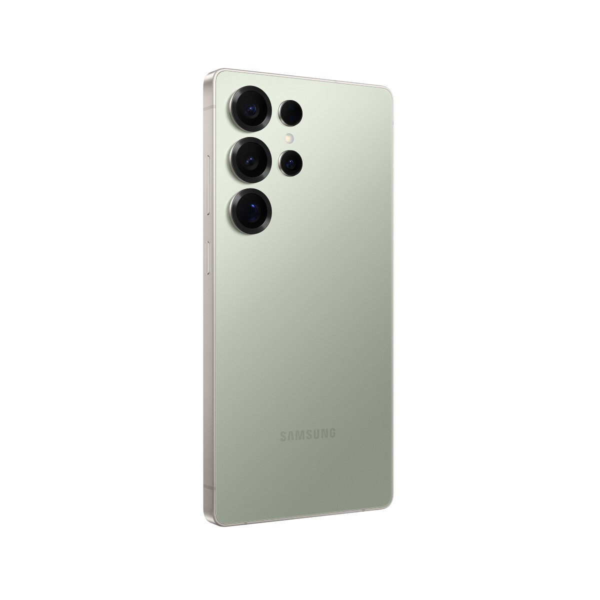 Tył jasnosielonego smartfona Samsung z czterema aparatami i logo Samsung.