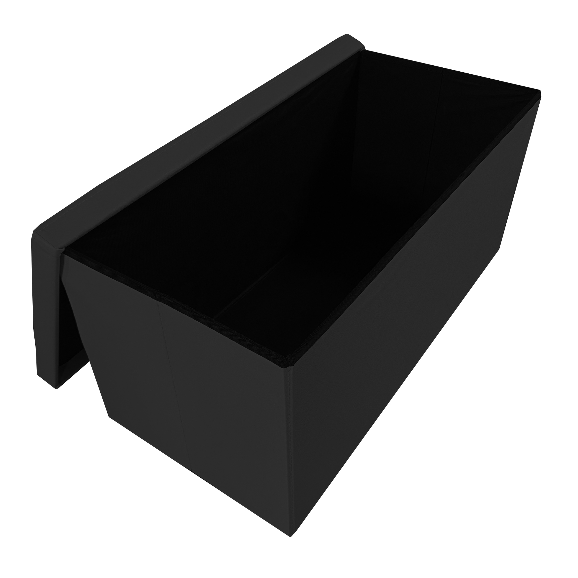 Un contenedor negro y rectangular con tapa lisa y lados en ángulo.