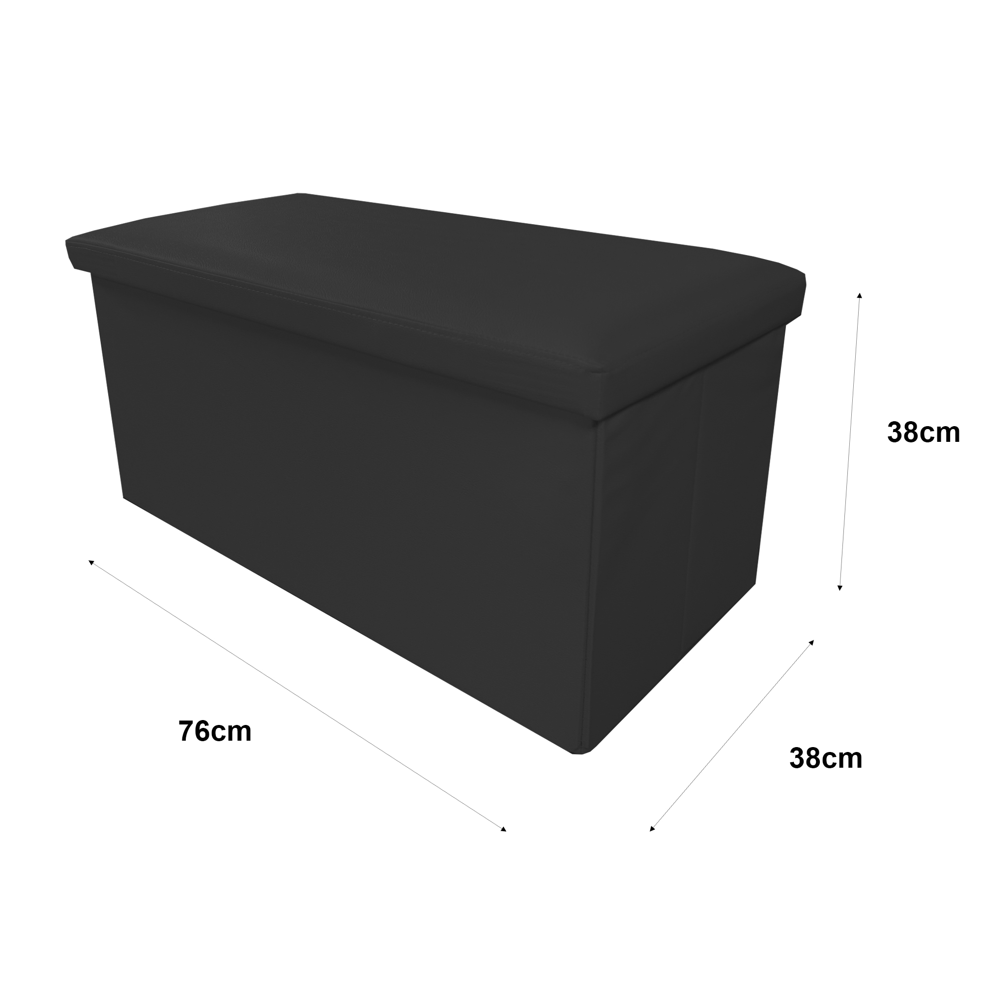 Otomana de almacenamiento negra, 76x38x38cm.
