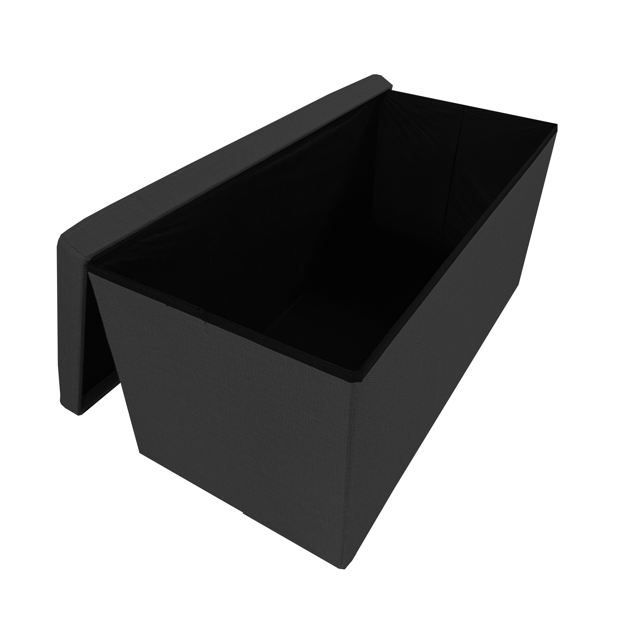 Una mesa de centro negra moderna con tapa de cristal y tapicería de tela.