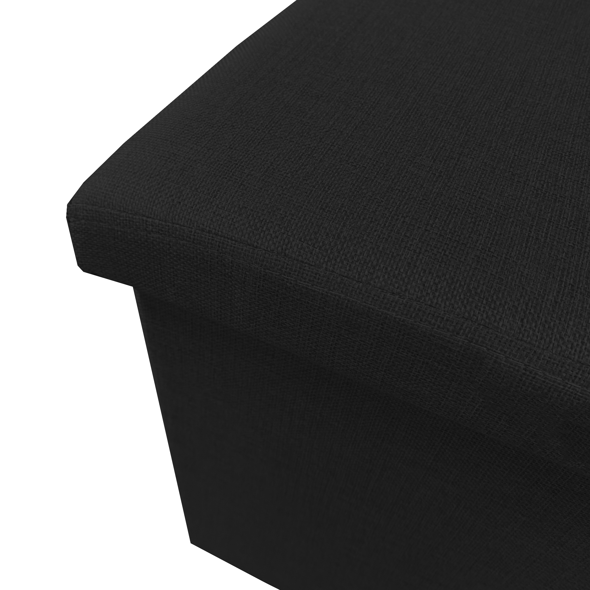 Primer plano de mueble de tela negra texturizada. Fondo blanco.