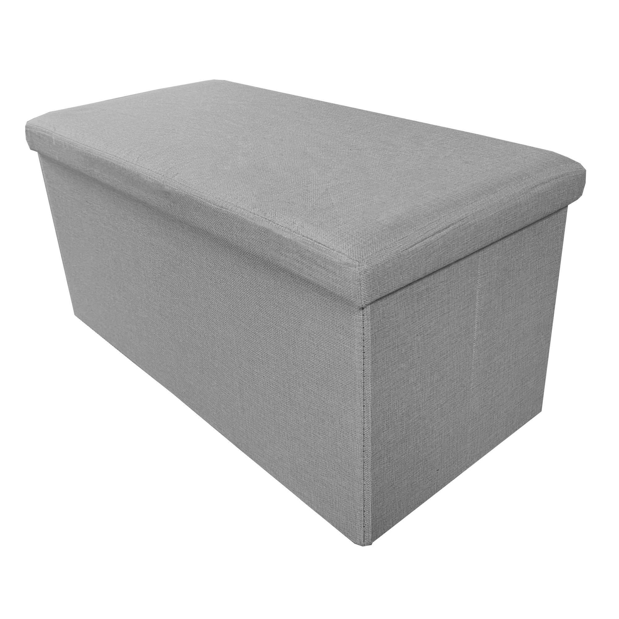 Banqueta de tela gris con tapa, aislada sobre fondo blanco.