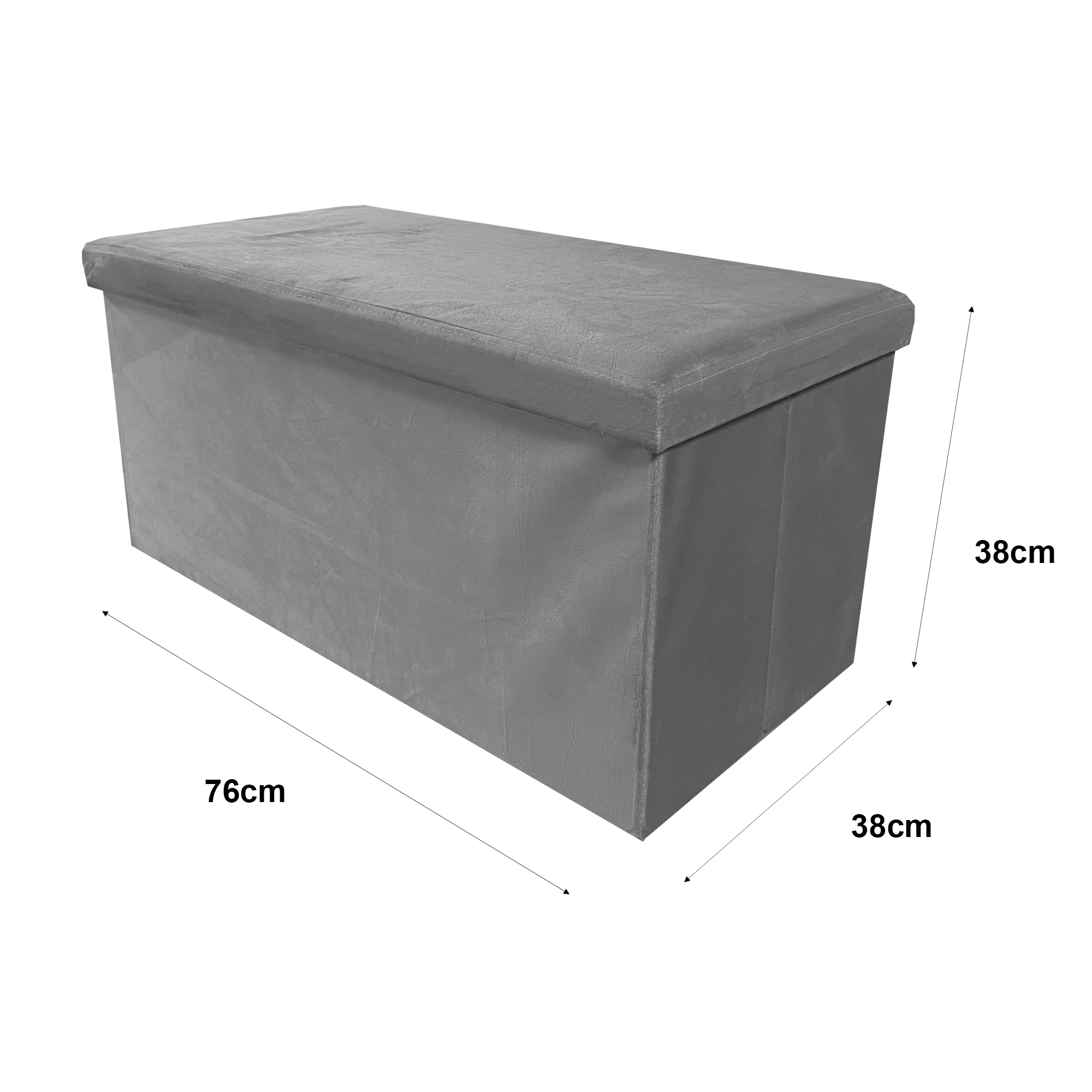 Banco de almacenamiento gris con dimensiones 76x38x38cm.
