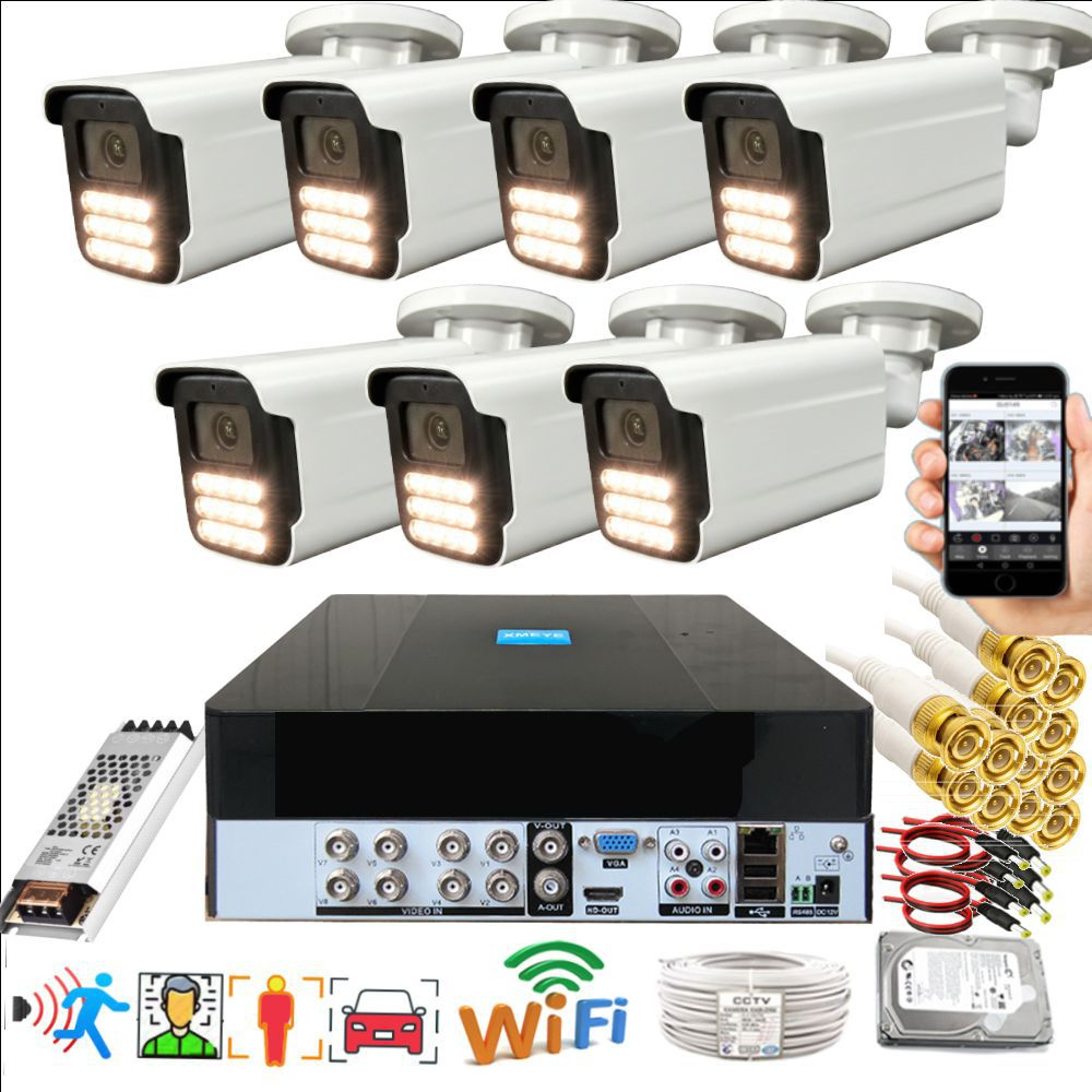BISES 5915W-P 7 li Araç İnsan Yüz Tanımalı Hareket Algılayan 5 MP Lens 15 Warm Led Gece Renkli Kamera Seti Beyaz