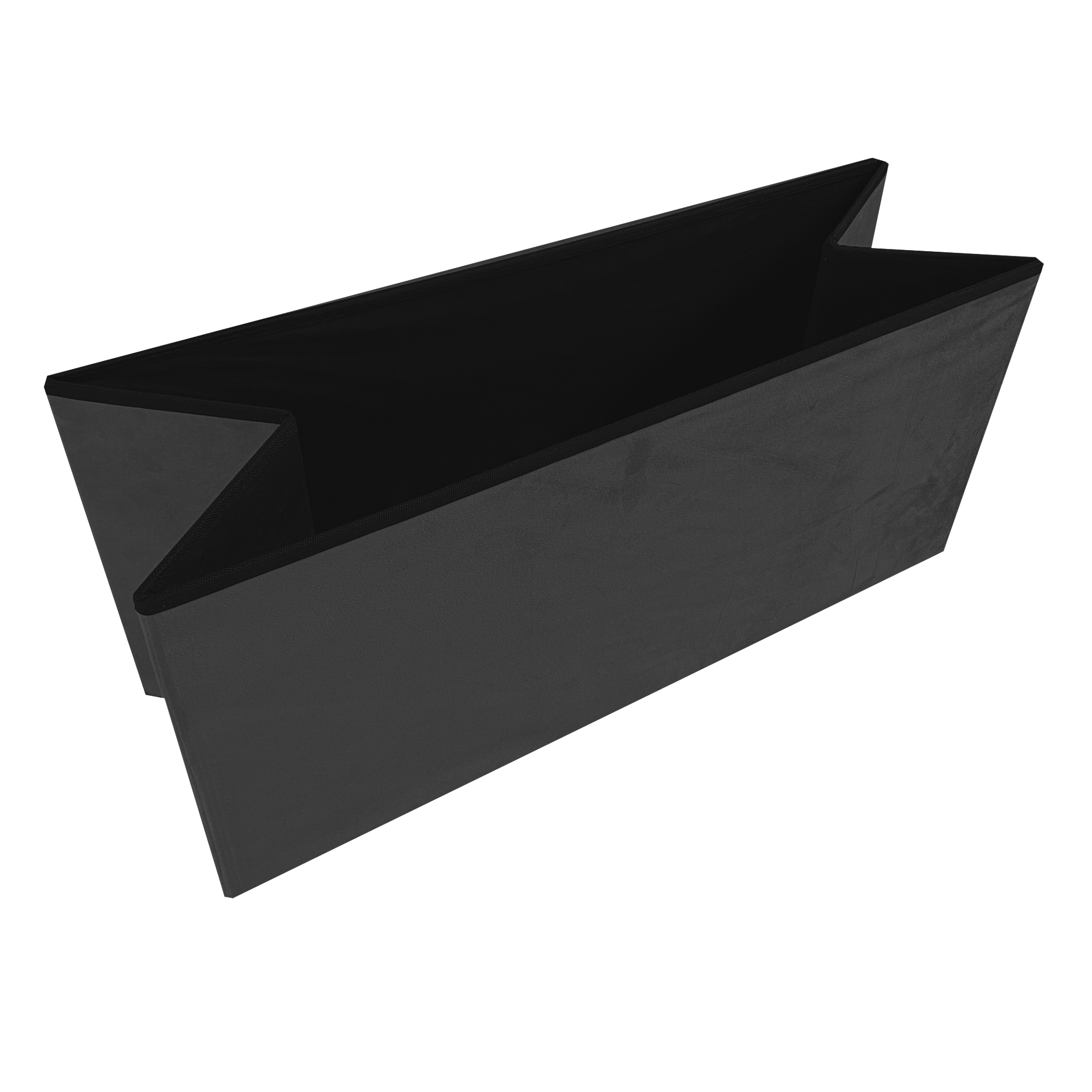 Un recipiente negro y rectangular con un pliegue en el centro.