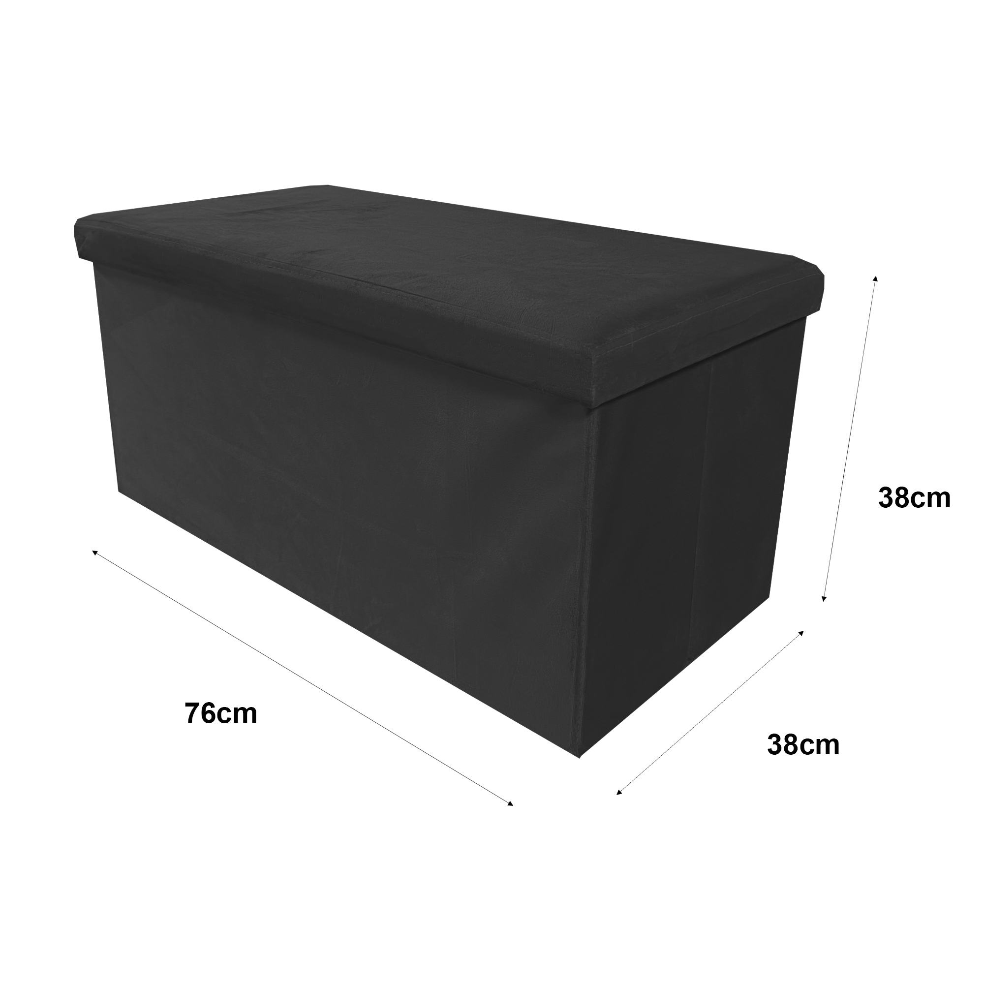 Otomana de almacenamiento negra con tapa, 76x38x38cm.