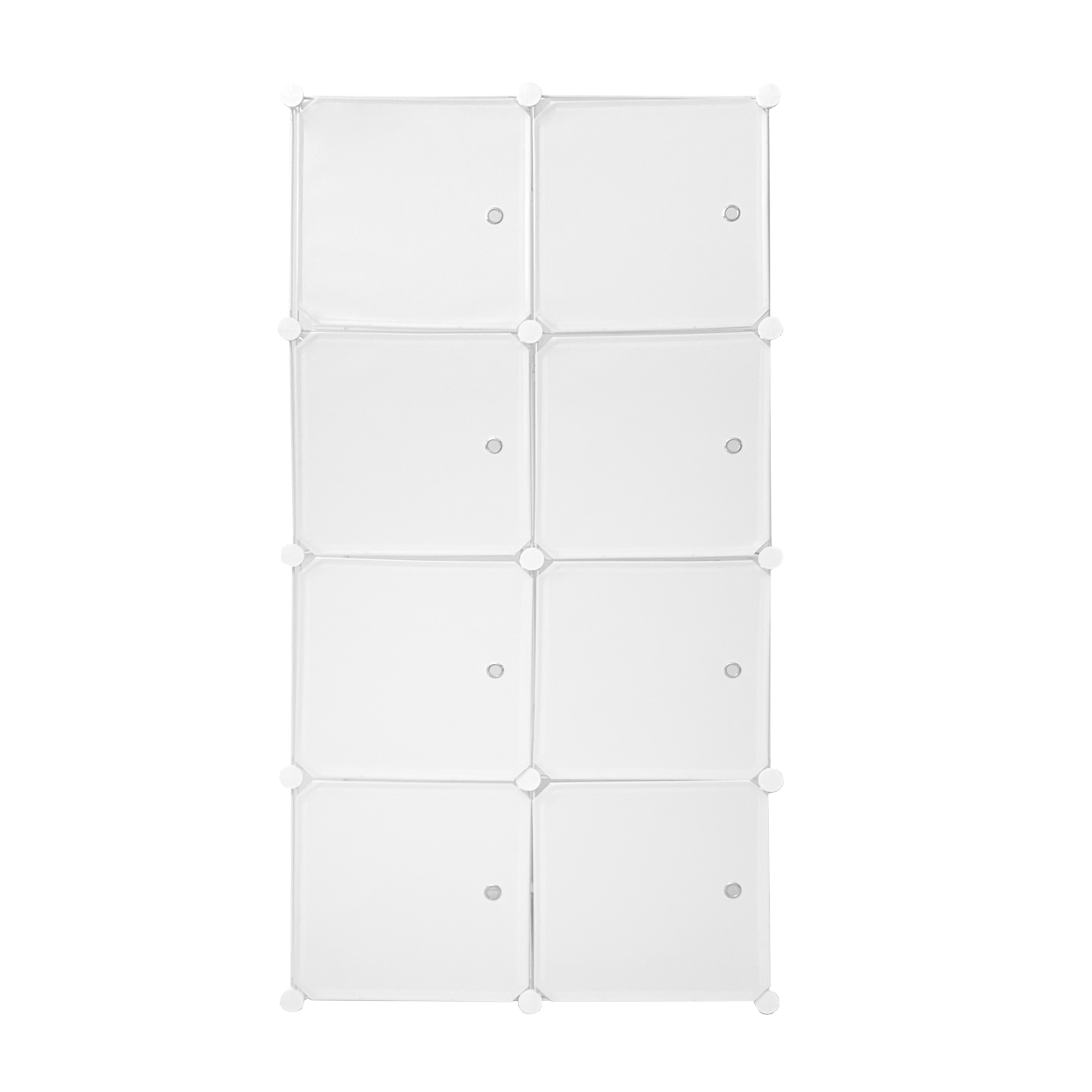 Un organizador blanco y rectangular de cubos con 8 compartimentos, apilado verticalmente.