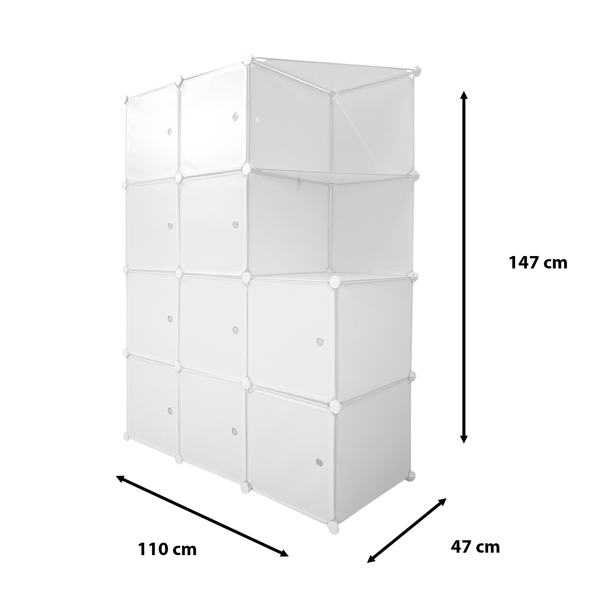 Un armario de almacenamiento modular blanco, 147x110x47 cm.