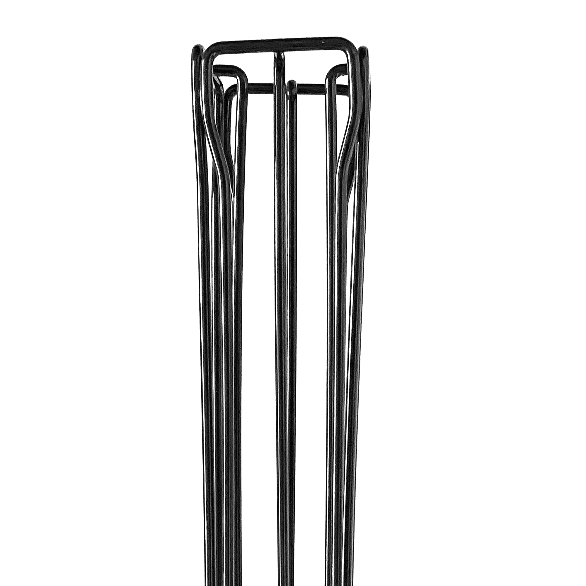 Un soporte metálico negro para cápsulas de café sobre fondo blanco.