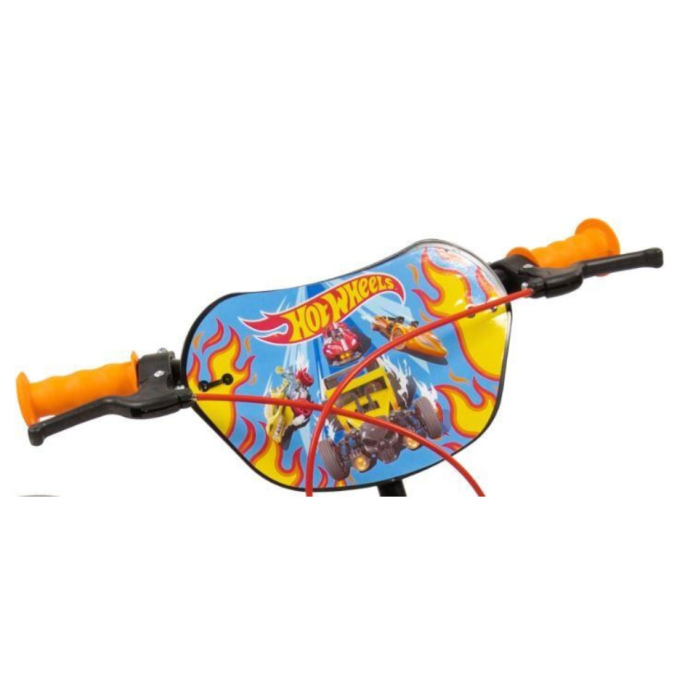 Kierownica Hot Wheels z logo, płomieniami i samochodami wyścigowymi. Pomarańczowe uchwyty.