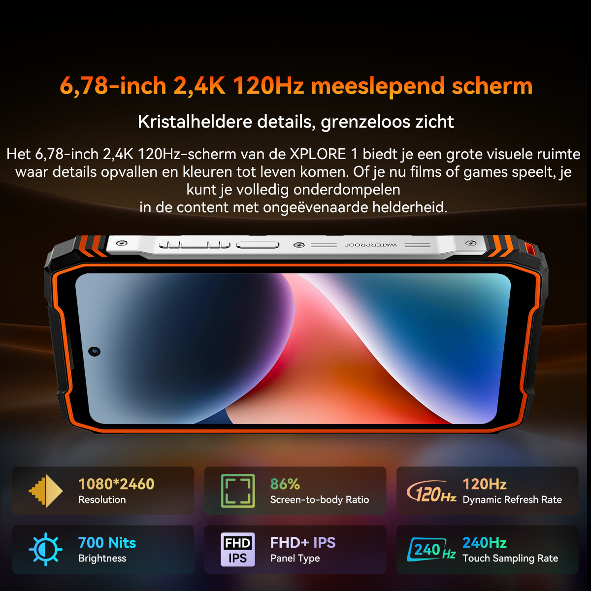 Een robuuste smartphone met een groot 6,78-inch 2,4K 120Hz-scherm.