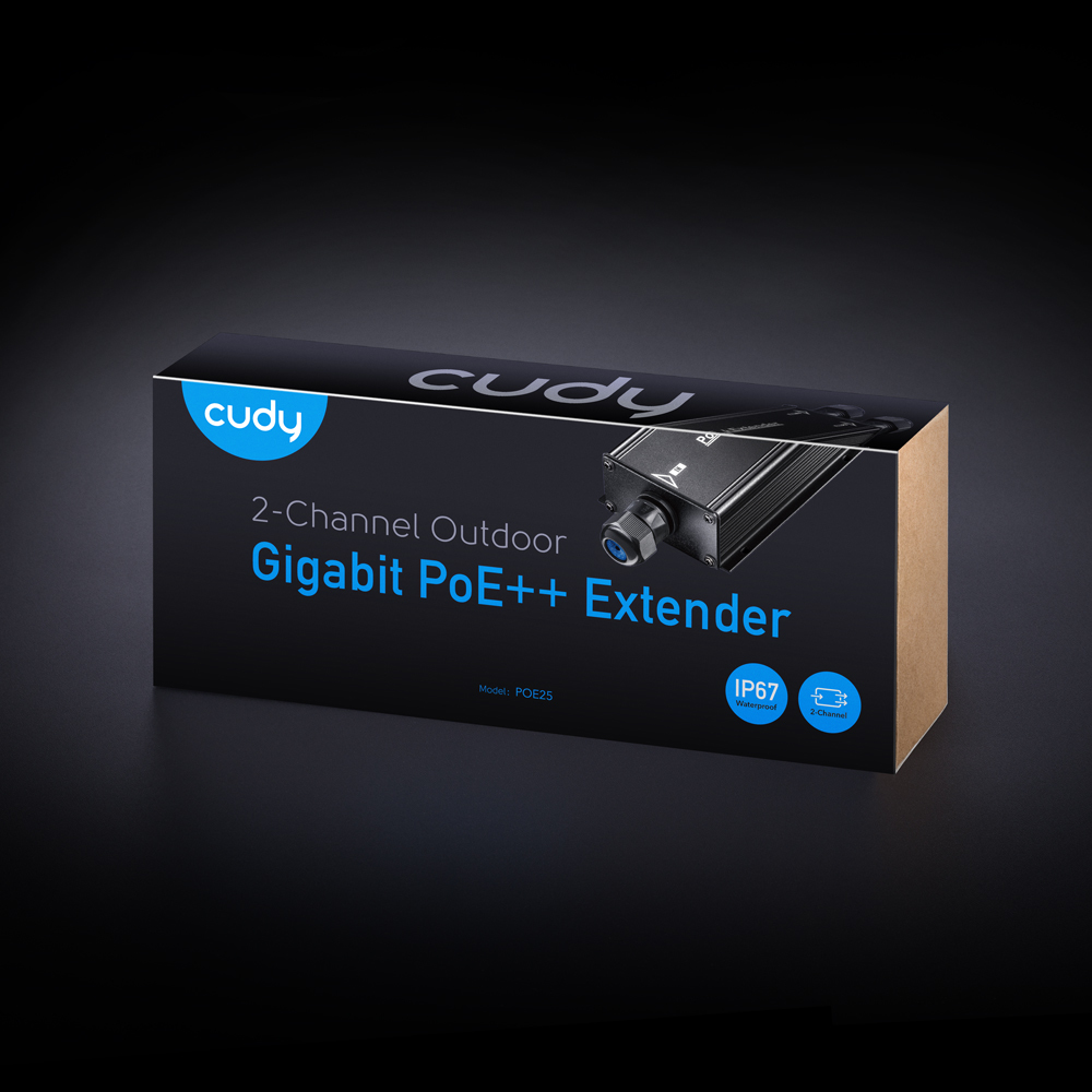 Cudy 2 Kanallı Dış Mekan Gigabit PoE++ Genişletici kutusu. Model POE25. IP67 su geçirmez.