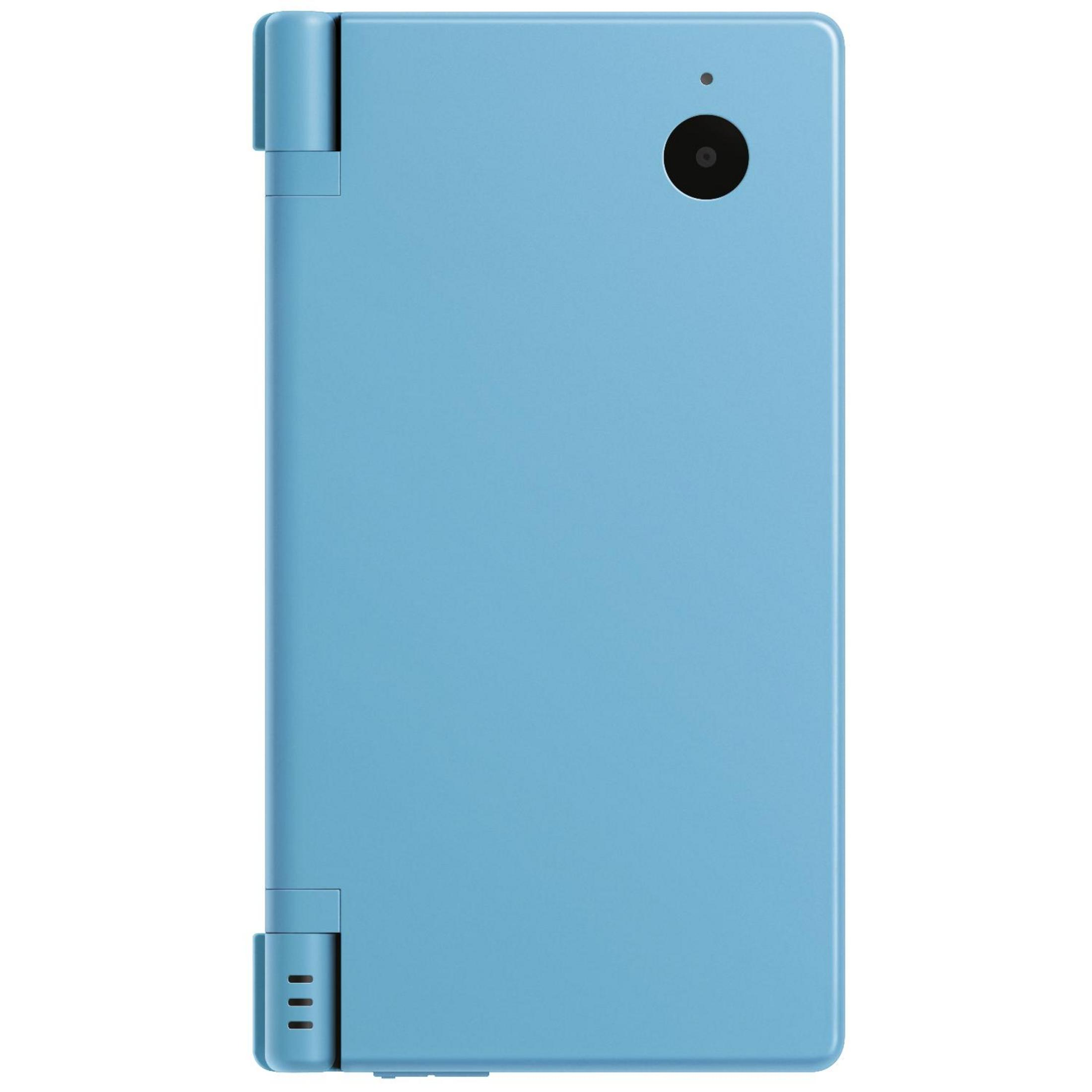 Ein hellblaues Nintendo DS Lite mit Kamera und drei kleinen Knöpfen.