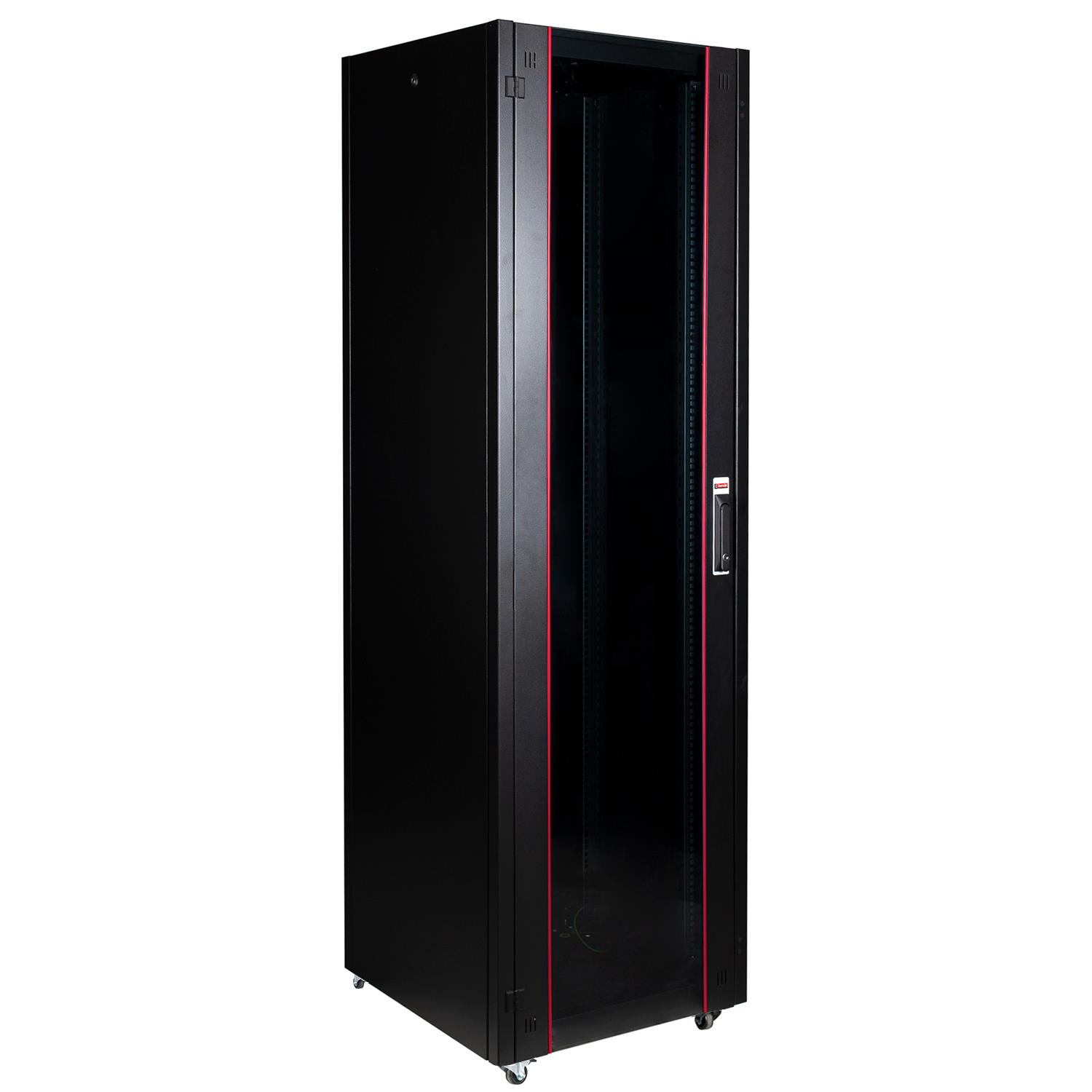 LANDE 42U 600x600 Hyperline Dikili Tip Rack Kabinet  (Ön Cam Kapak / Tekerlekli) Dikili Tip Rack Kabinet Siyah