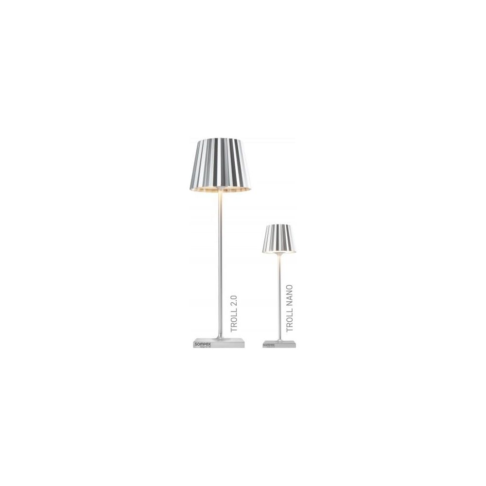 Zwei Stehlampen mit gerippten Schirmen, eine größer als die andere.