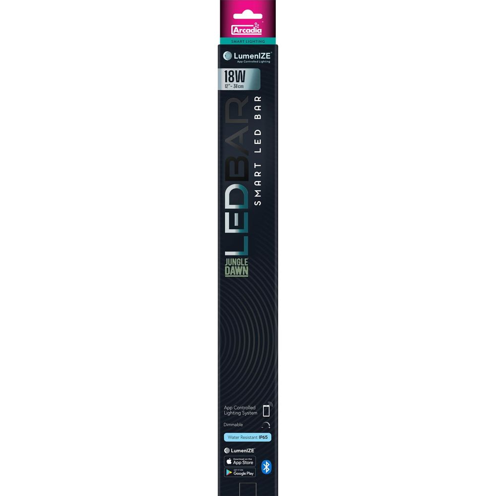 Verpackung für eine 18W, 30cm LED-Leiste mit App-Steuerung, dimmbar und IP65.