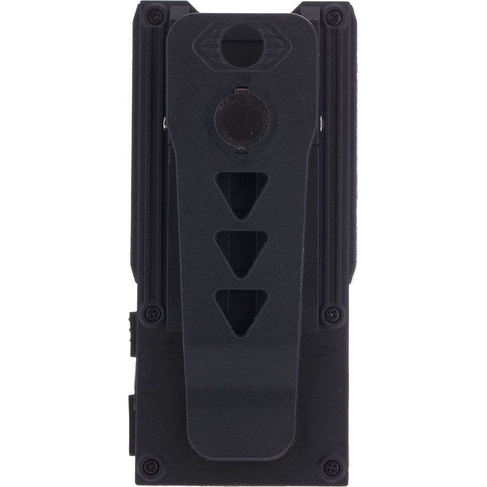 Appareil rectangulaire noir avec clip à l'arrière et trois découpes triangulaires.