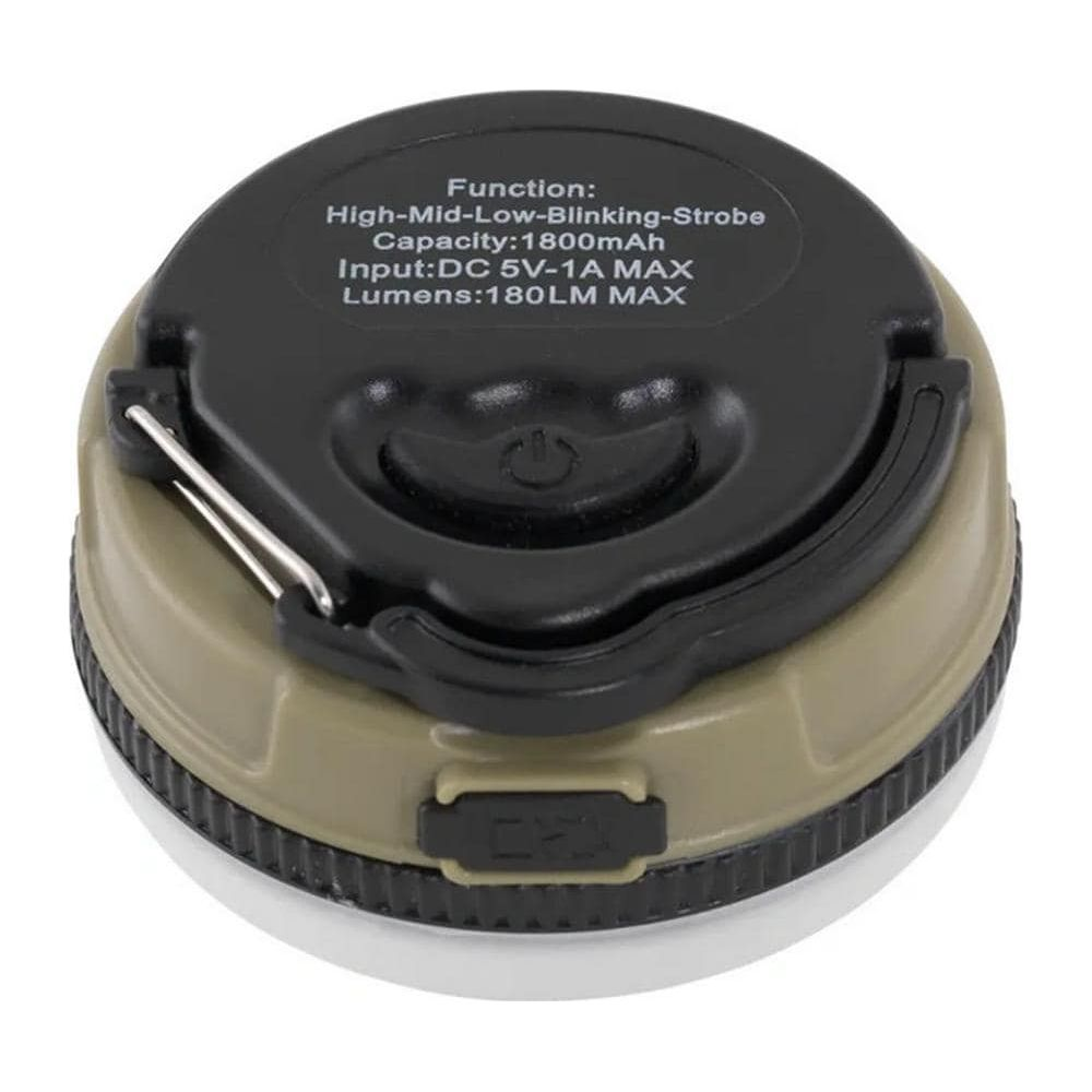 Luce rotonda portatile con testo: Funzione, Capacità, Ingresso, Lumen.