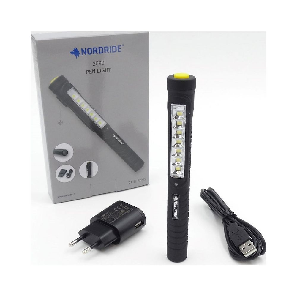 Torcia penna Nordride 2090 con caricabatterie e cavo USB.