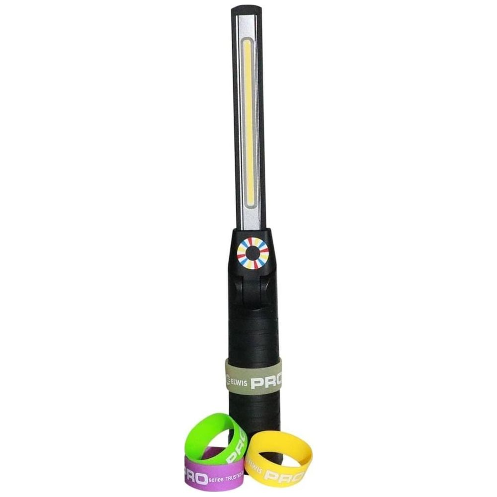 Lampe de travail barre noire avec bande LED, logo et trois anneaux colorés.
