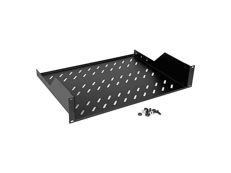 LANDE 2U Sabit Raf | 19'' Rack Uyumlu | 350 mm Derinlik | 15 kg Taşıma Kapasitesi | (RAL 9005) Sabit Raf Siyah