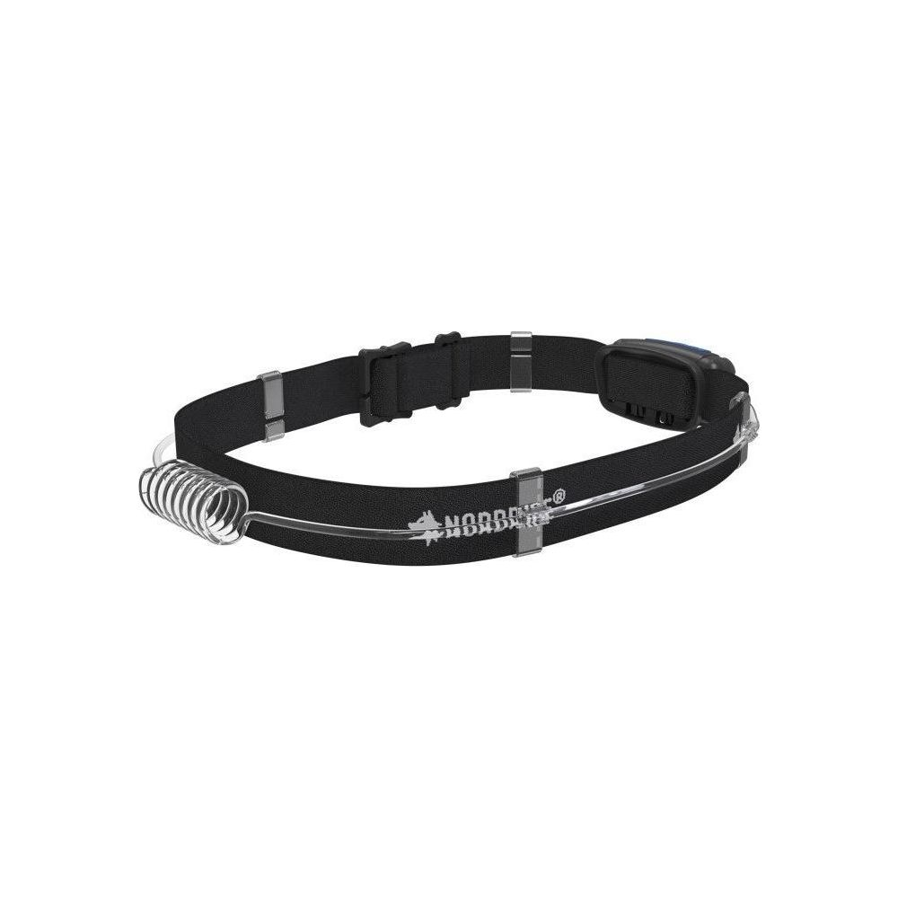 Bandeau noir avec ressorts à gauche et logo.