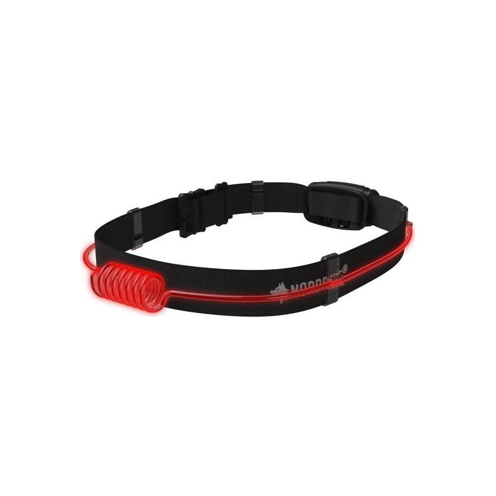 Bandeau noir avec accents LED rouges et câble enroulé.