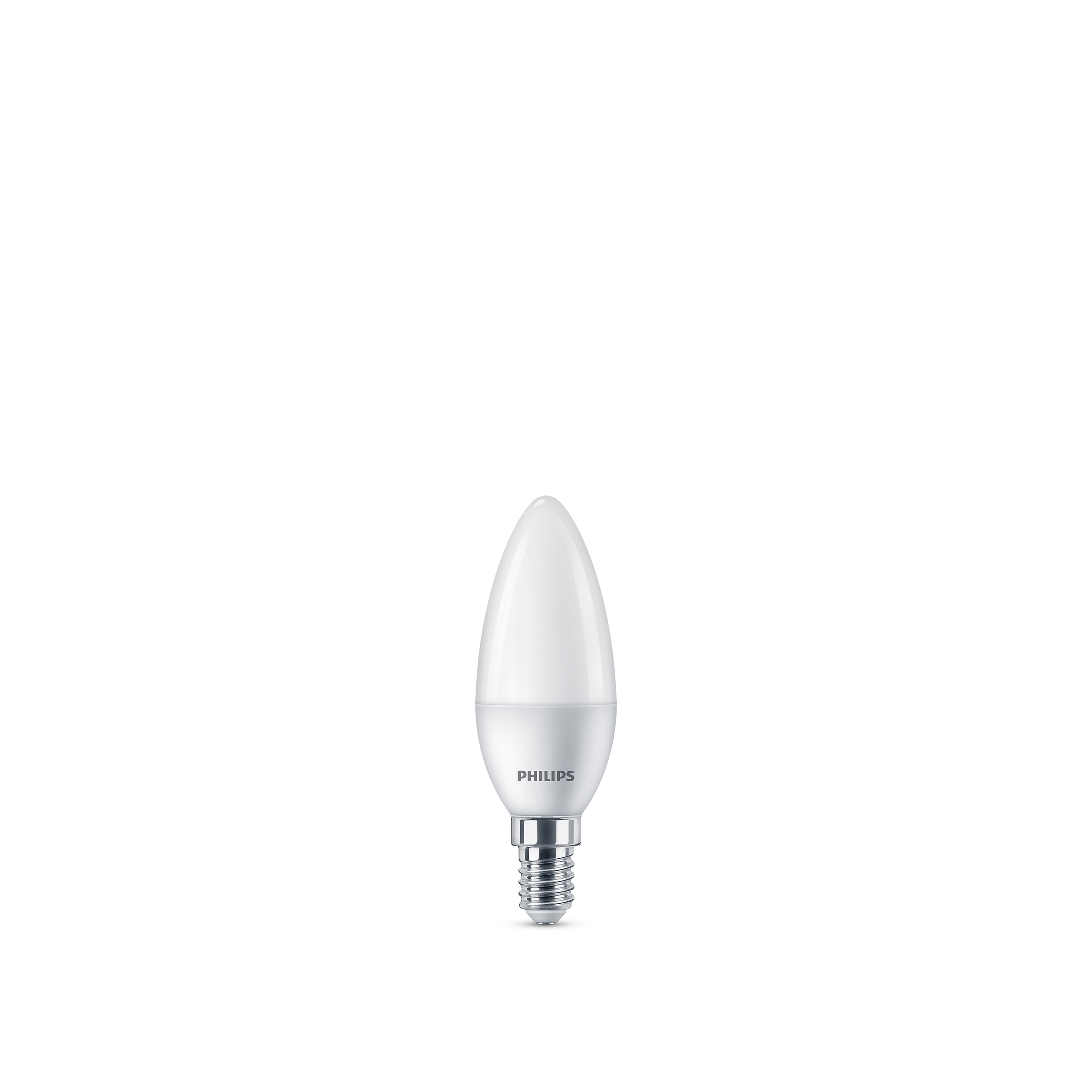 Une ampoule LED Philips blanche en forme de bougie avec culot E14.